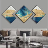 Set mit 3 goldenen und blauen abstrakten Kristallporzellanen